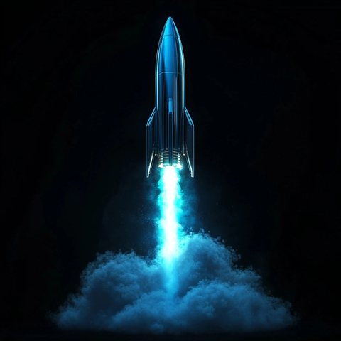 蓝色烟雾喷射细长火箭