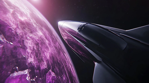 银色飞船接近紫色晶体星球