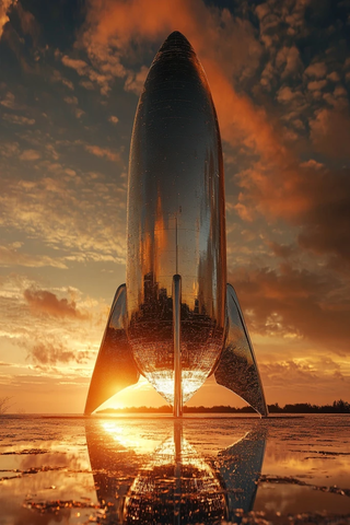 玻璃火箭反射晨光