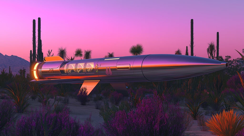 火箭启动沙漠黄昏景观