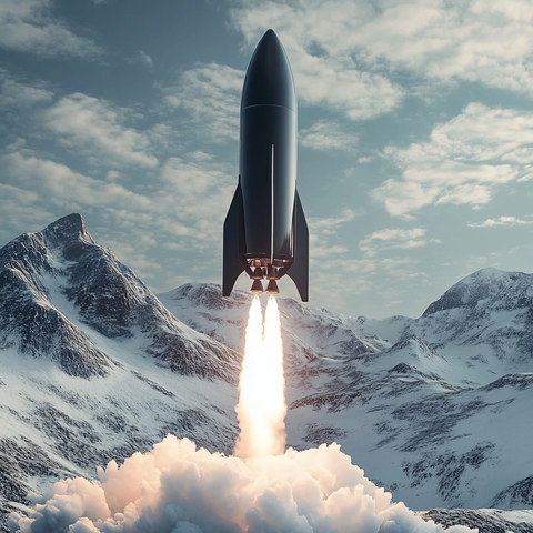 黑白色火箭雪山起飞