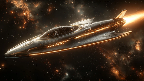 银色飞船带翼细节图