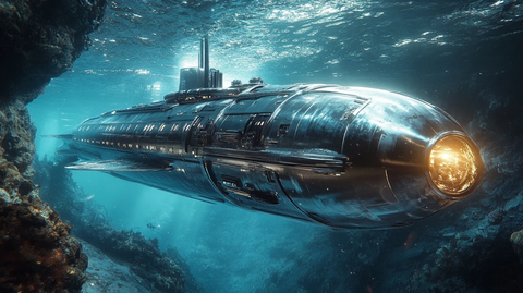 液态银色潜艇水下场景