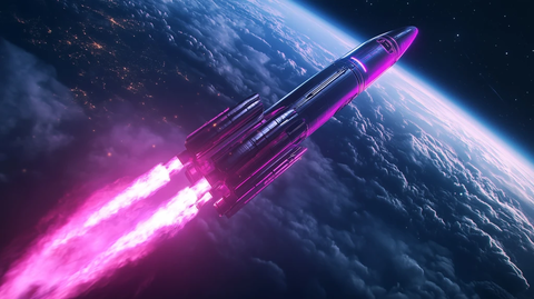 火箭发射夜空燃烧推进