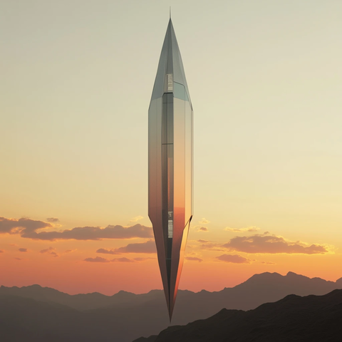 巨型飞船悬挂山脉上空