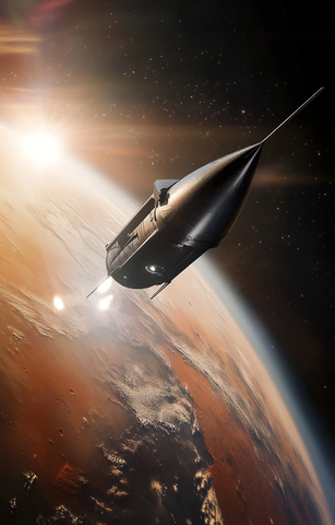 太空船驶向火星地球渐远