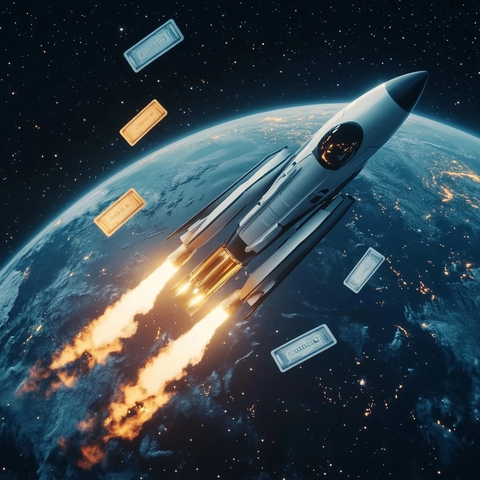 太空火箭与信用卡环绕