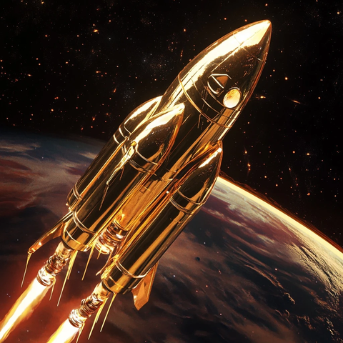 金色火箭冲破大气层