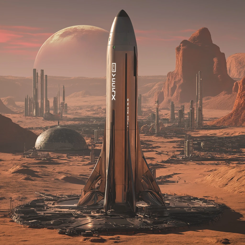 火箭降落火星城市景观