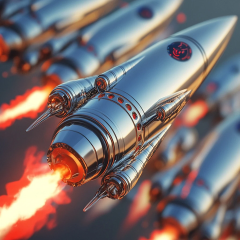 银色火箭列车喷射红蓝火焰