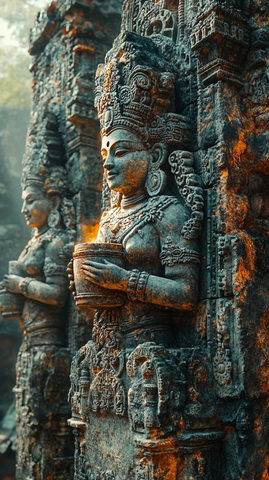 古老石壁上的精美神像雕塑