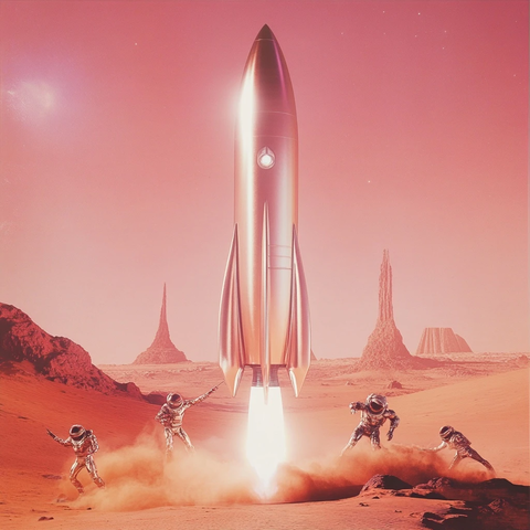 火箭降落火星外星人与宇航员对峙