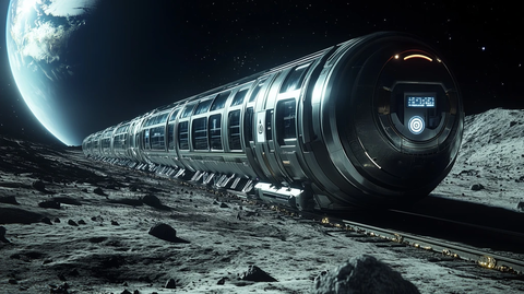 圆柱磁悬浮列车与地球背景