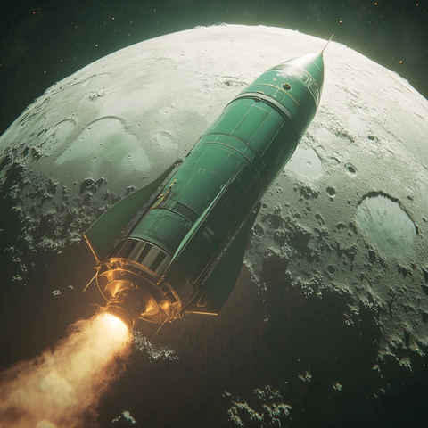 绿色火箭船飞向月球