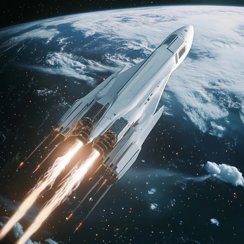 白色飞船起飞地球