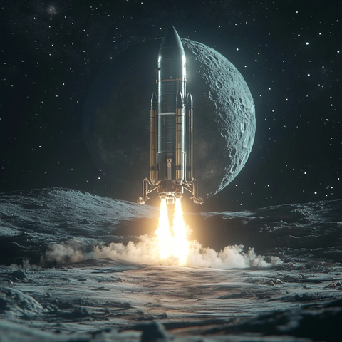 火箭着陆器开启推进器降落