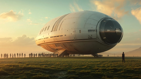 球形飞船停靠绿色平原