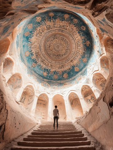 穹顶下站在阶梯上的人