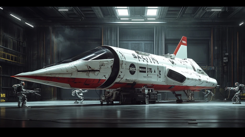 白色红色太空船停靠舱