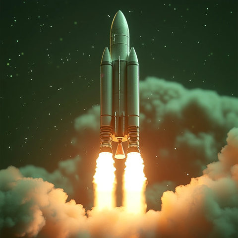 火箭升空绿色尾焰