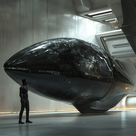 黑人男子与黑曜石太空船