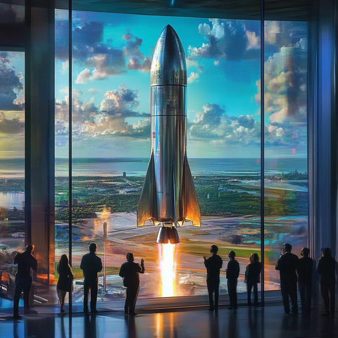 星舰发射塔前众人观礼