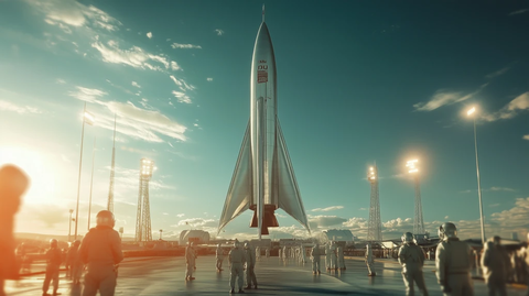 年代火箭矗立太空港