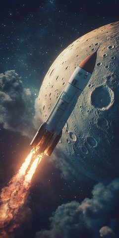 火箭环绕月球轨道场景