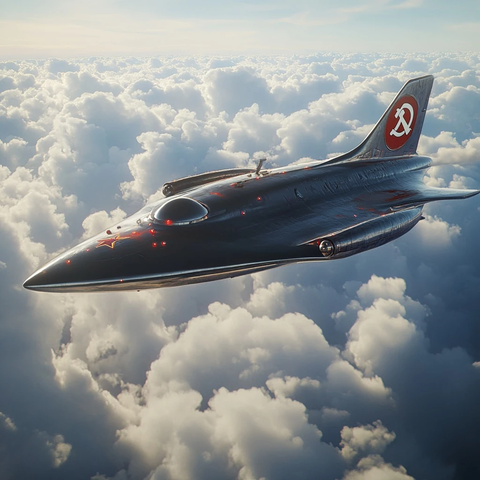 飞碟形飞机悬挂苏联锤子与镰刀