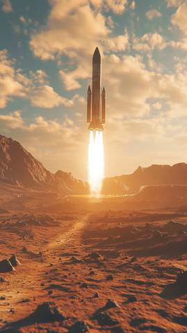 火箭降落火星殖民地