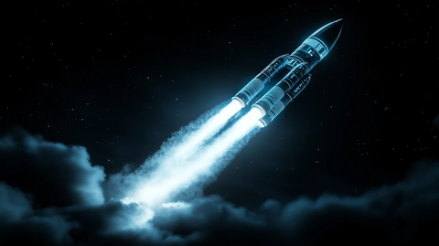 火箭发射塔蓝白光线条