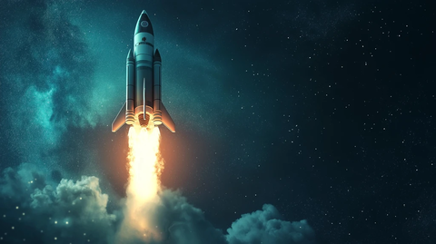 火箭飞向镜头星光背景