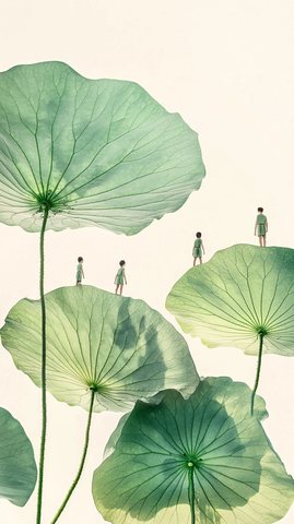 小人在莲叶上的透明轻柔