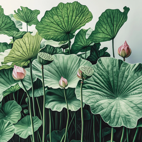 荷花叶粉色花苞绿草地