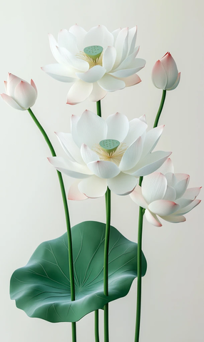 白色莲花长茎花朵