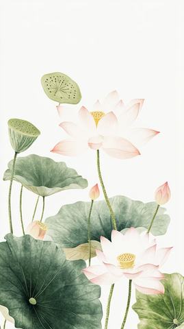 白莲绿叶简约设计