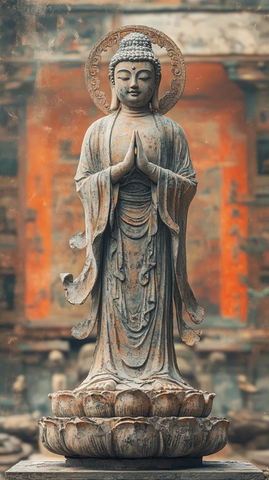 双手合十佛像雕塑庄严矗立