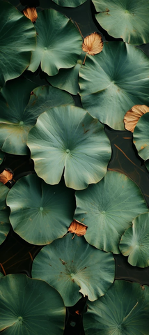 莲花叶水面散落枯瓣