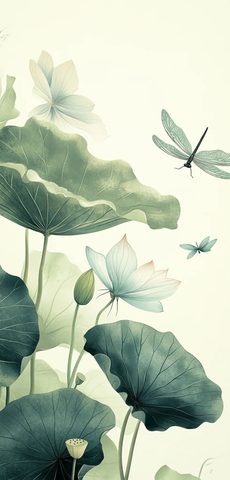 莲花叶龙纹墨绘图