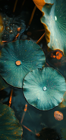 莲叶露珠秋日景