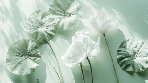 莲花叶与白纱的宁静画面