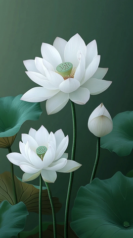 白色莲花开满池莲叶翠绿