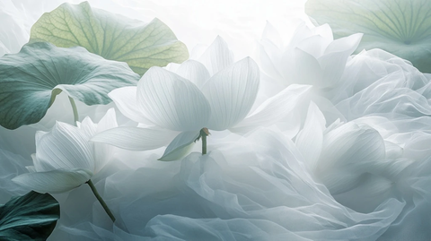 白莲叶白纱云层自然景观