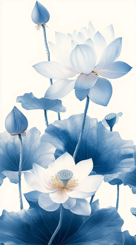白莲蓝叶墨绘图