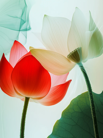 红莲花与白莲花特写