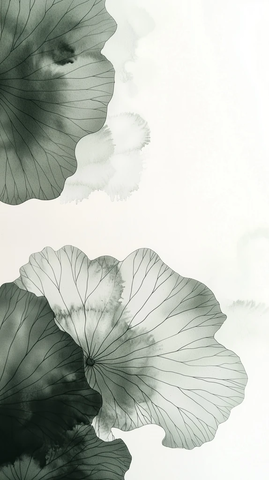 莲花叶三段构图墨画