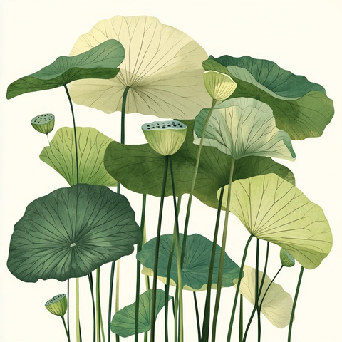 莲花叶插画明亮风格