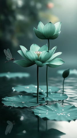 龙纹莲叶水染天青