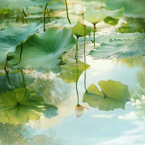 荷叶水珠反射绿意