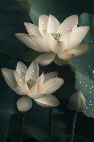 莲花花蕾露珠晶莹